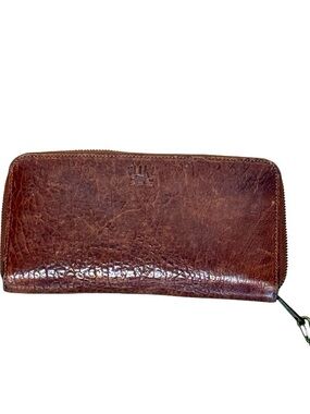 WILL Leather Goods Brown Zip Around Wallet Clutch Wristlet Strap Organizer